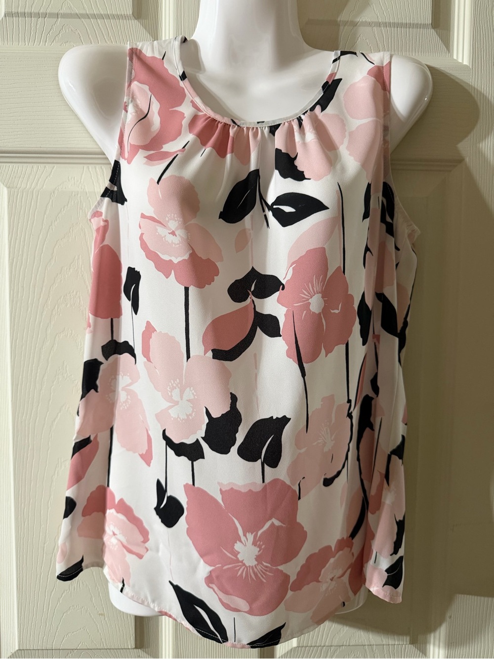 Nine West Pink Black and White Floral Sleeveless Blouse